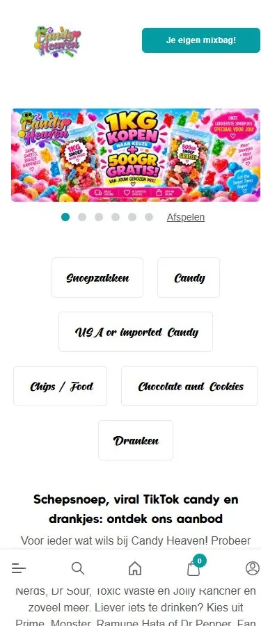Mobiele homepage van Candy Heaven
