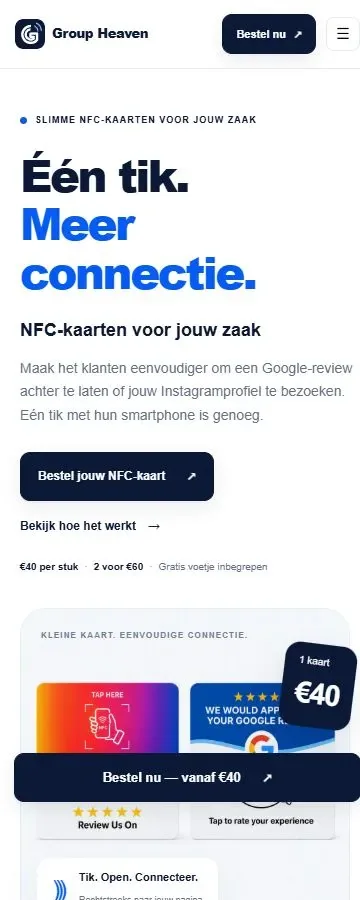 Mobiele homepage van Group Heaven