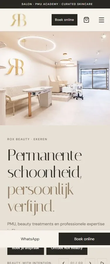 Mobiele homepage van Rox Beauty