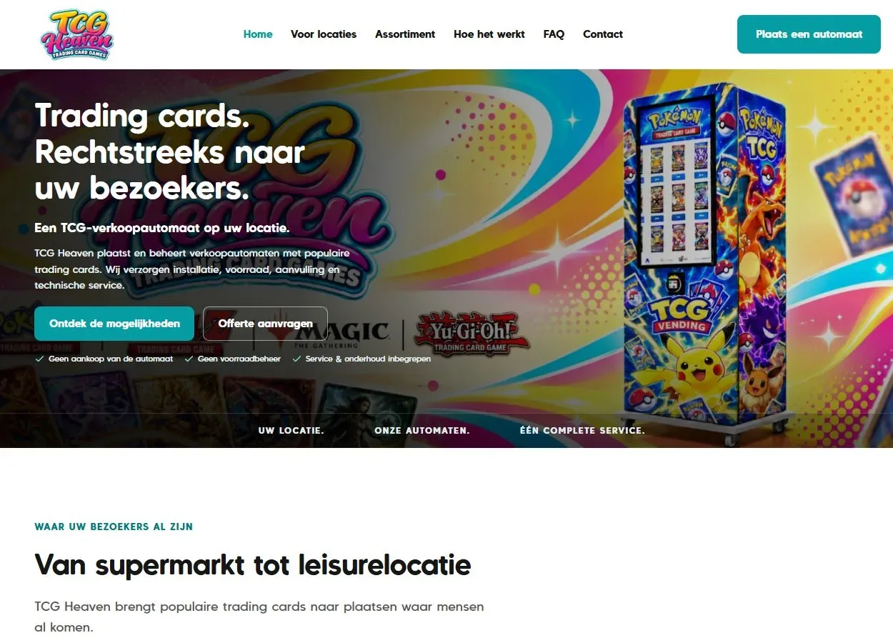 Homepage van TCG Heaven