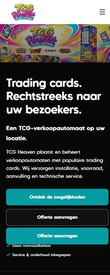 Mobiele homepage van TCG Heaven