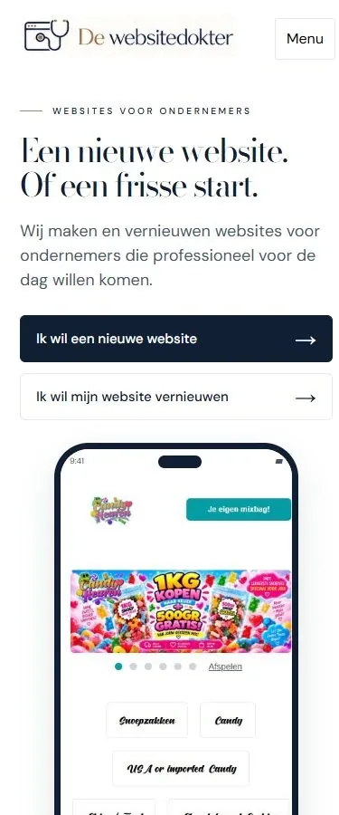 Mobiele homepage van De websitedokter